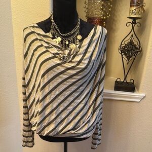 Striped Gold, Cream and Olive Draped Top